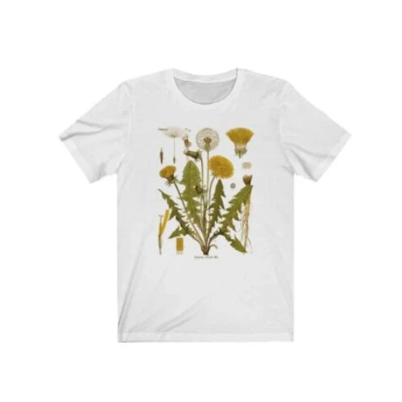 T-shirt graphique à motif botanique pissenlit, idéal pour la randonnée, imprimé botanique, manches courtes, en coton, coupe oversize, style Harajuku, pour femme