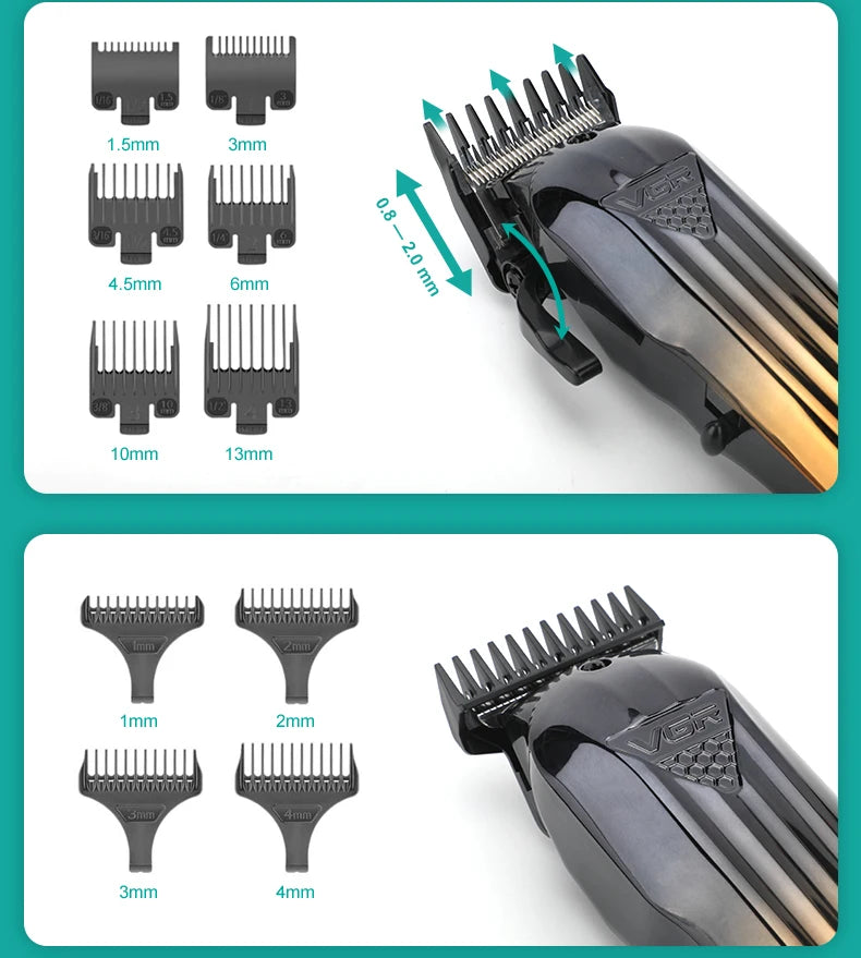 Tondeuse à cheveux électrique combinée VGR 644 avec dégradé, rechargeable, professionnelle, pour homme.