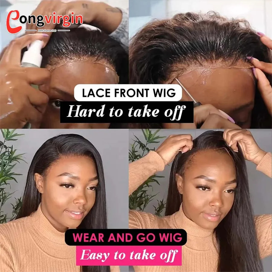 Perruque 5x5 sans colle, cheveux humains, prête à porter, dentelle prédécoupée, perruque lisse à lace front pour femmes