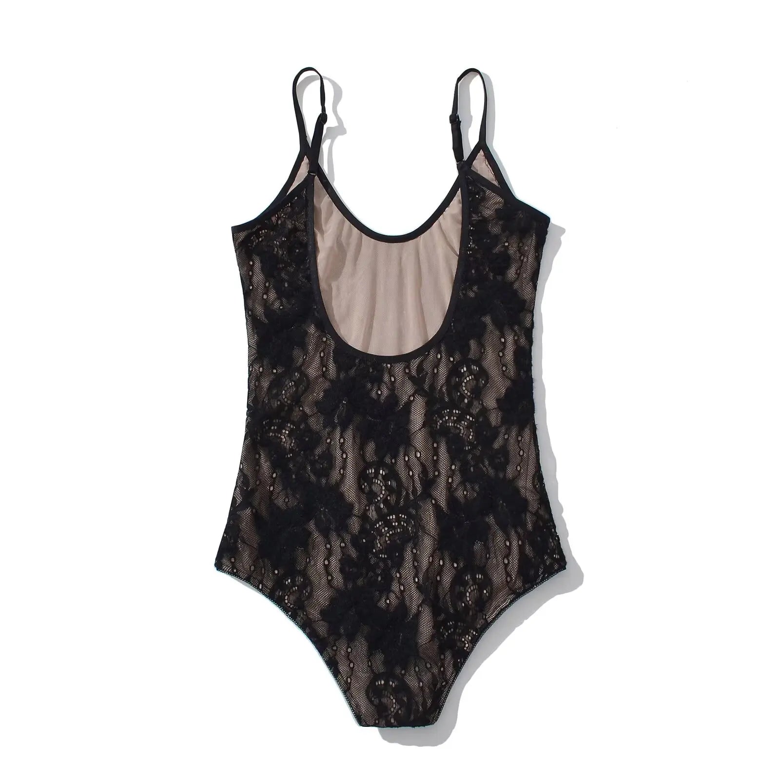 Body sexy transparente de encaje con forro, sin espalda, con tirantes finos, mono corto ajustado para mujer, monos ajustados, enterizos.