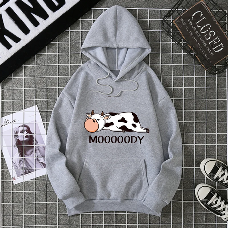 Sweat-shirts à capuche pour femme, imprimé vache tachetée kawaii, respirants, amples et chauds, en polaire, vêtements de sport automne-hiver
