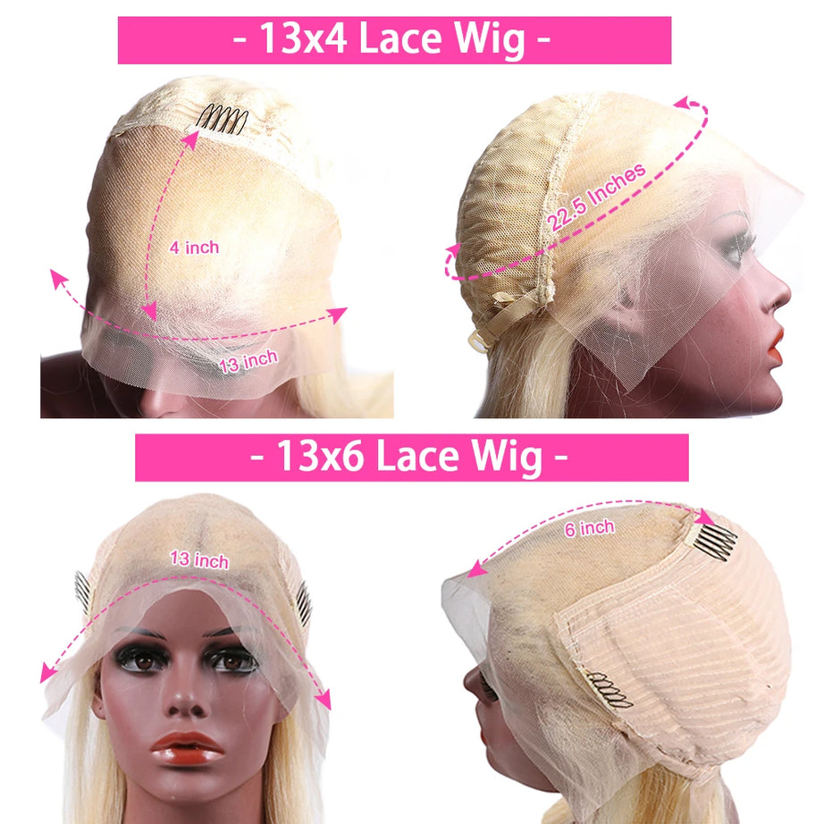 Perruque en cheveux humains blonds raides, transparente HD 613, avec lace front 13x4 ou 13x6, style brésilien, pré-épilée.