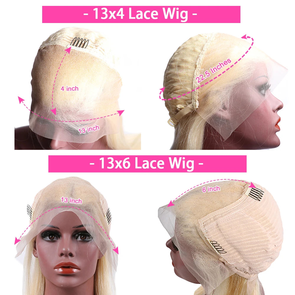 Perruque en cheveux humains blonds raides, transparente HD 613, avec lace front 13x4 ou 13x6, style brésilien, pré-épilée.