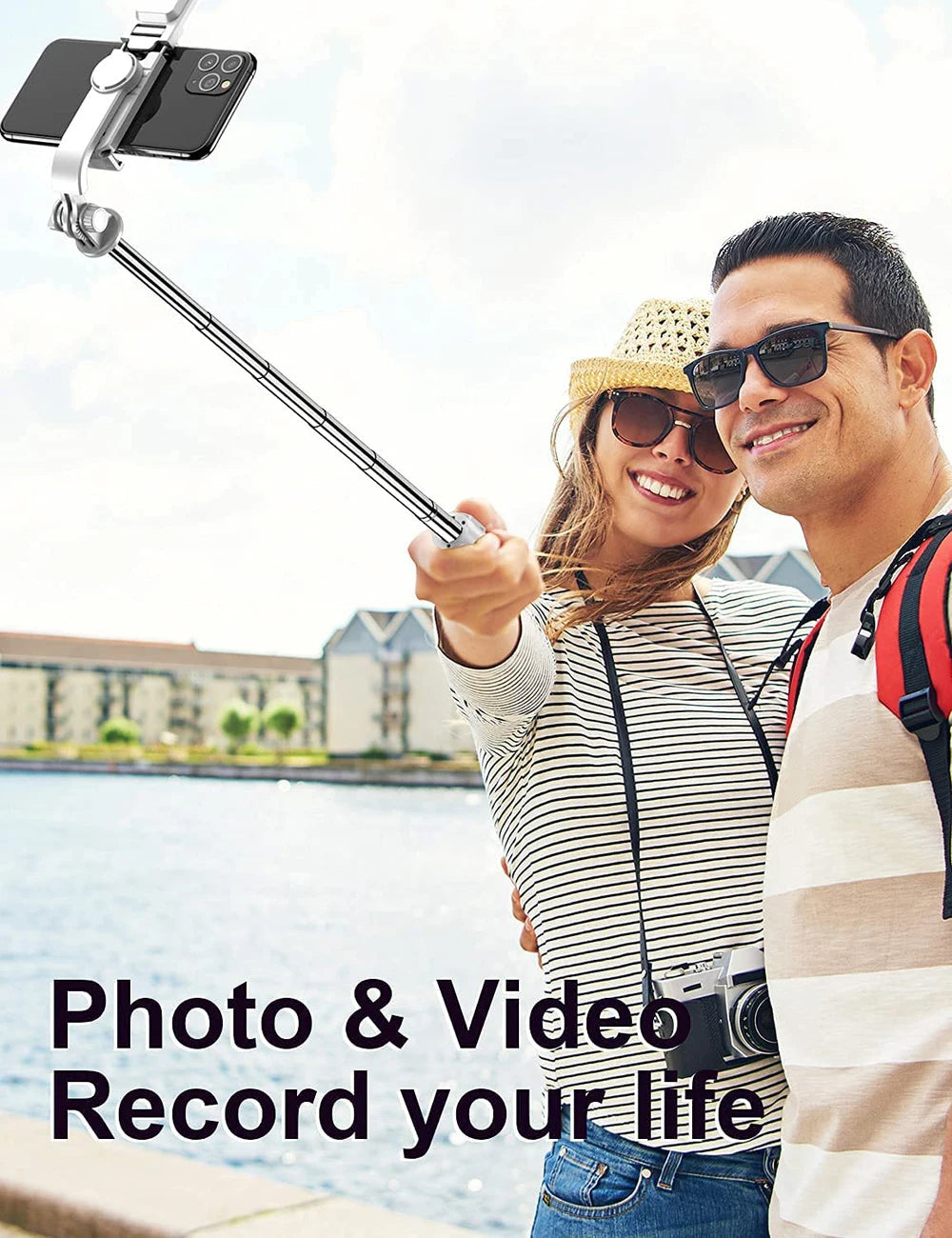 Perche à selfie sans fil Bluetooth avec trépied pliable et portable, éclairage d'appoint et télécommande pour smartphones Android et iPhone.