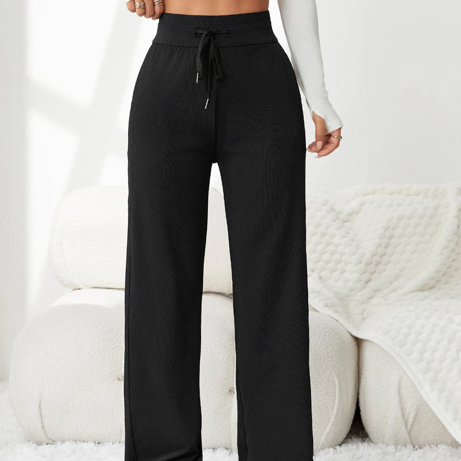 Pantalon rayé taille haute à cordon de serrage pour femme – Tissu drapé très extensible, coupe amincissante, idéal pour les loisirs et les trajets quotidiens