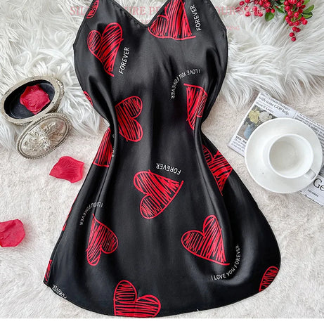 Nuisette en satin imprimé, col V, dos nu, mini, robe de nuit, pyjama sexy pour femme, style cosplay