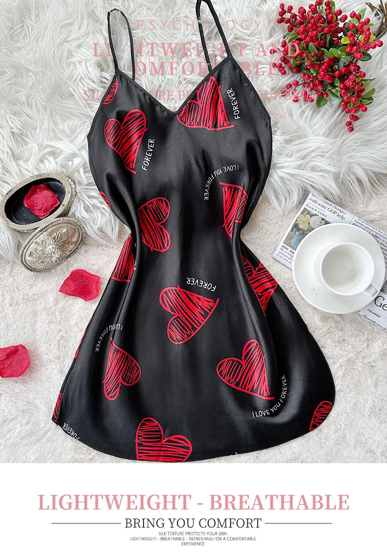 Nuisette en satin imprimé, col V, dos nu, mini, robe de nuit, pyjama sexy pour femme, style cosplay