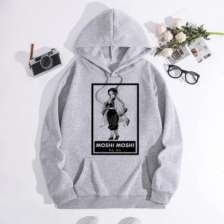 Japanese Anime Demon Slayer Hoodie Unisex Kamado Tanjirou Graphic Sweatshirts Greys Y2k Harajuku Fashion Cartoon Pullover Winter
