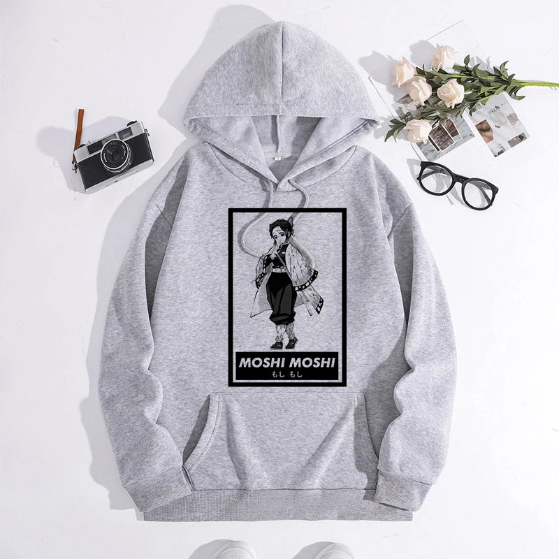 Japanese Anime Demon Slayer Hoodie Unisex Kamado Tanjirou Graphic Sweatshirts Greys Y2k Harajuku Fashion Cartoon Pullover Winter