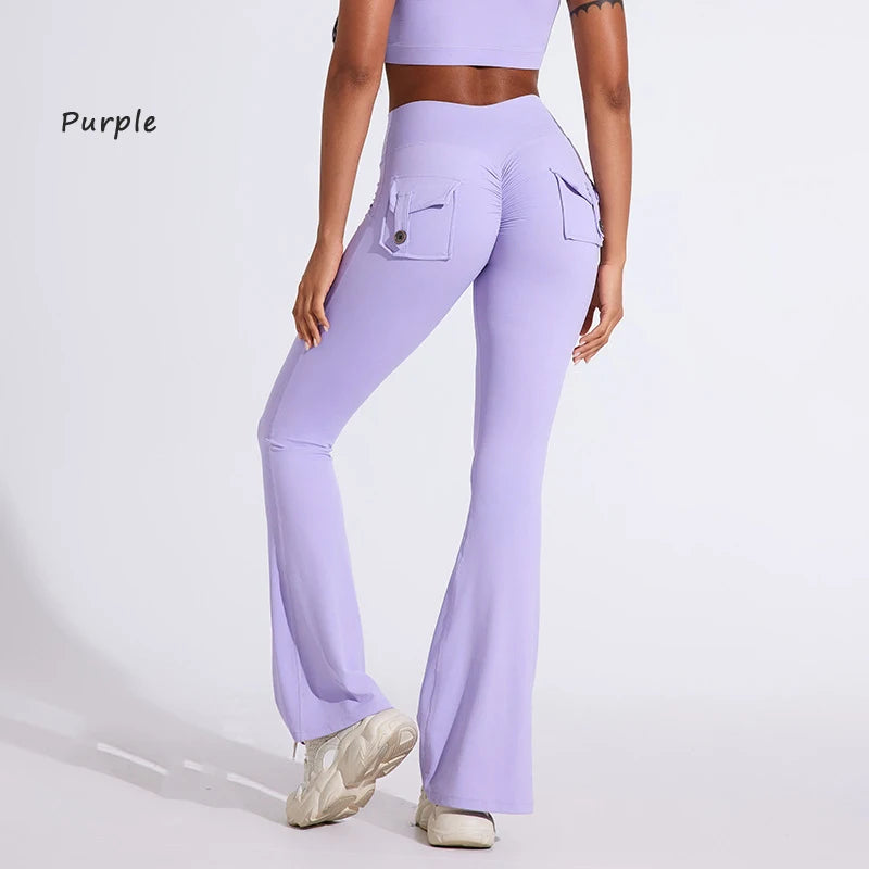 Pantalon de yoga taille haute à poches pour femme DIAS FIT JOY, effet push-up, séchage rapide, idéal pour la course, le sport et la salle de gym.