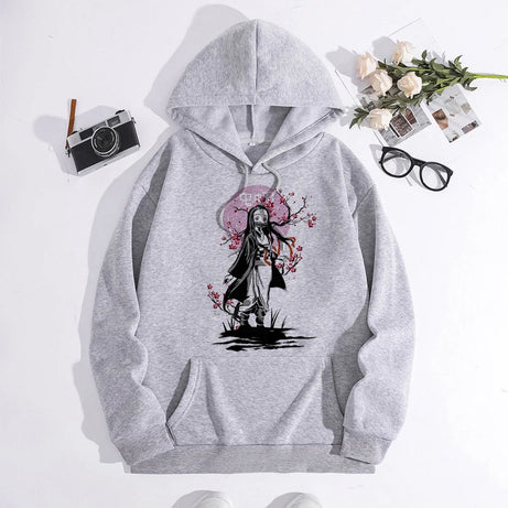 Japanese Anime Demon Slayer Hoodie Unisex Kamado Tanjirou Graphic Sweatshirts Greys Y2k Harajuku Fashion Cartoon Pullover Winter