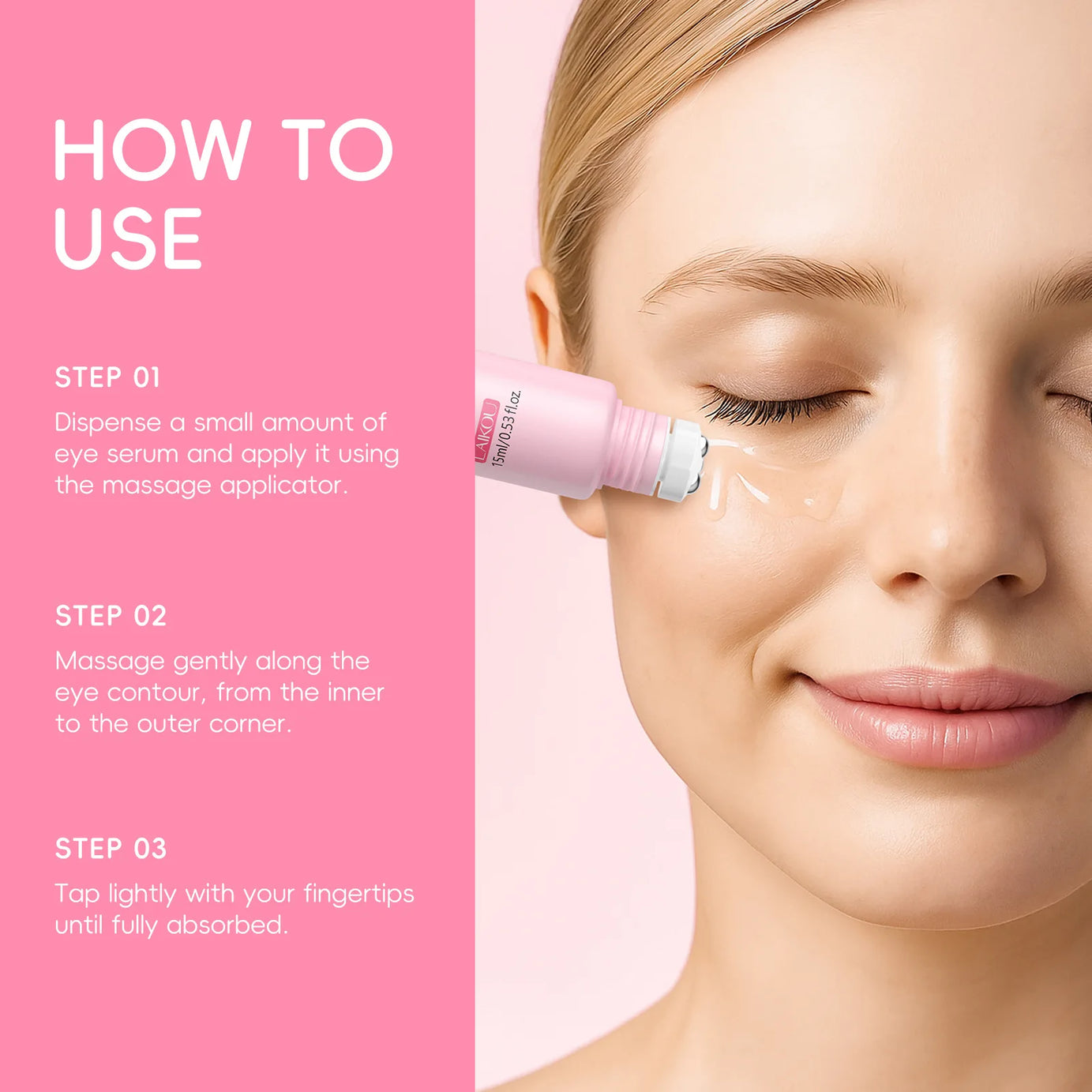 LAIKOU Sakura Eye Serum Roller Massage con ácido hialurónico para el cuidado de la piel, bolsas en los ojos, crema hidratante para ojeras 15 ml