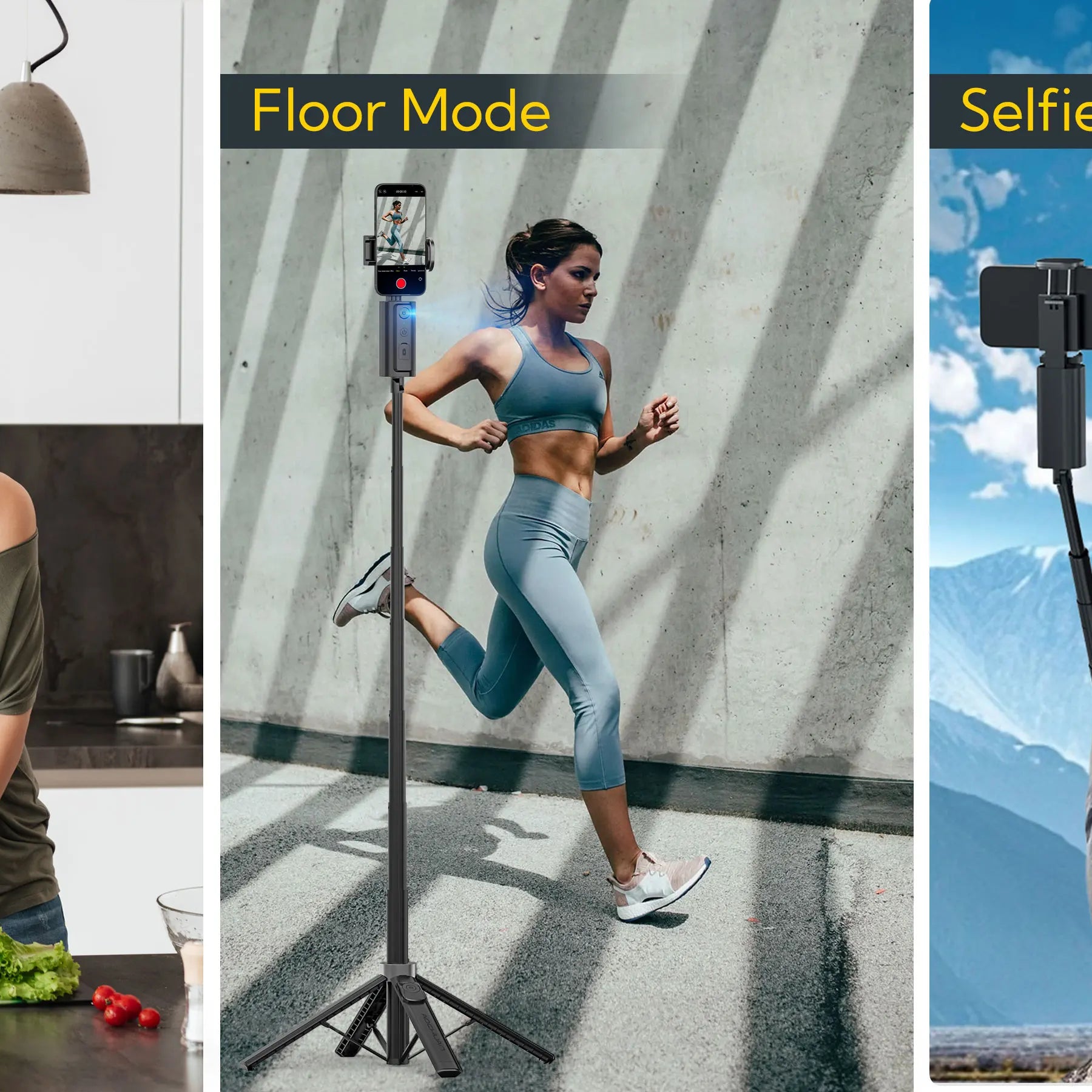 Perche à selfie portable AOCHUAN Smart M3 équipée d'un suivi IA et d'une rotation à 360° sans angle mort pour les photos sur smartphone