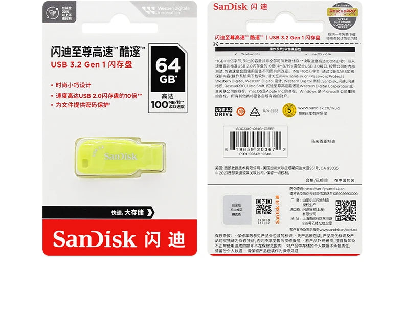 Clé USB 3.2 Sandisk CZ410 100 % originale, 32 Go, 64 Go, 128 Go, mini-clé USB haute vitesse.