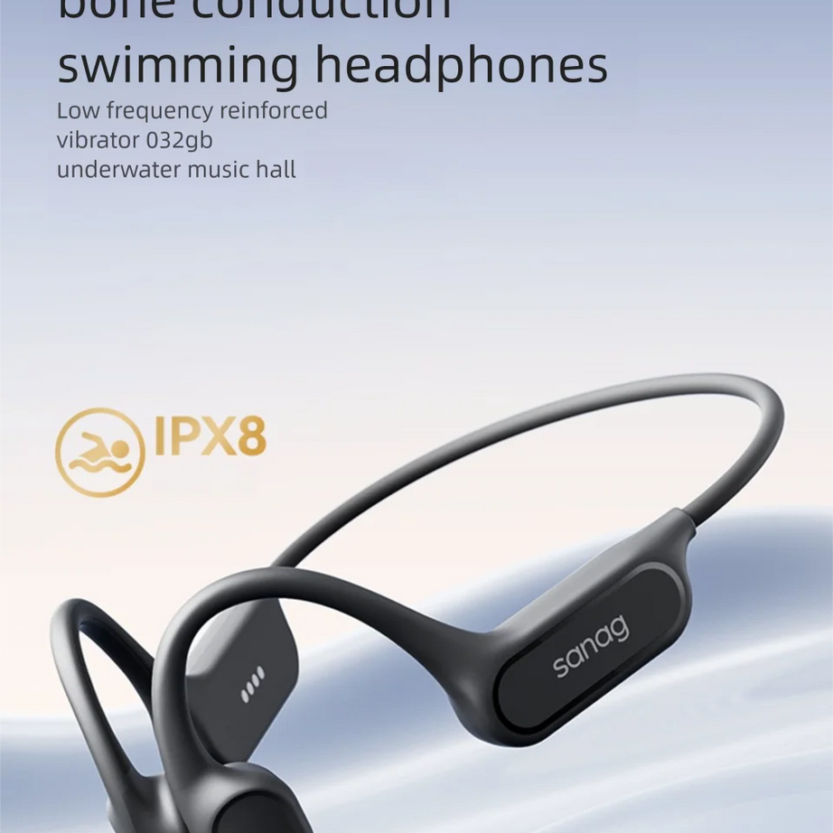 Écouteurs Bluetooth à conduction osseuse Sanag B33S, oreille ouverte, IPX8, pour la natation, mémoire de 32 Go, sans fil, compatibles MP3.