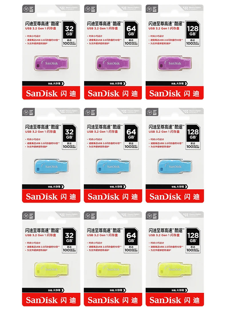 Clé USB 3.2 Sandisk CZ410 100 % originale, 32 Go, 64 Go, 128 Go, mini-clé USB haute vitesse.