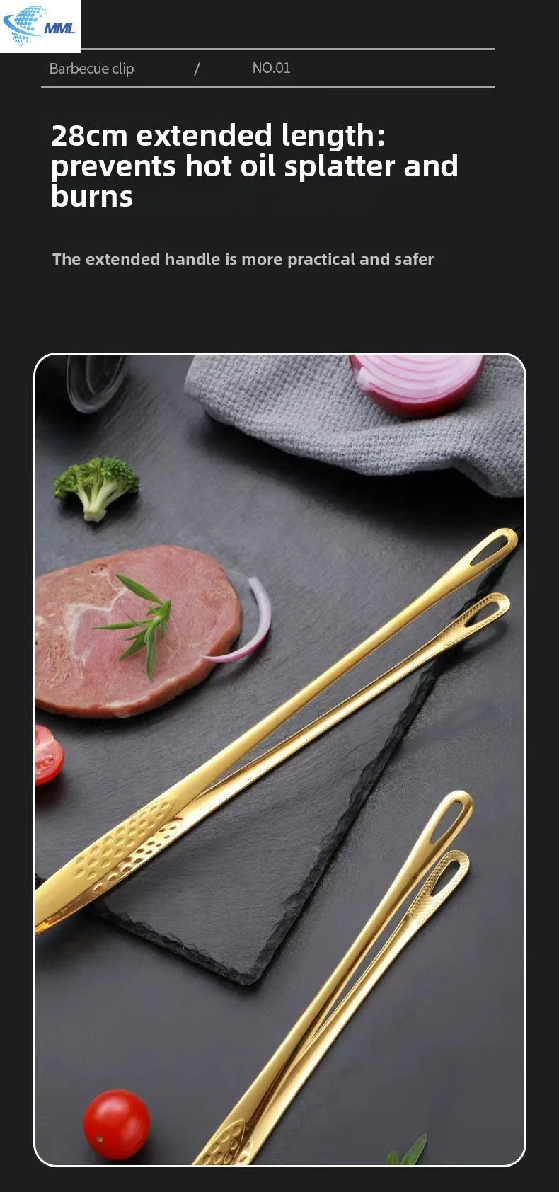 Pinces à barbecue en acier inoxydable, pinces à aliments, pinces à steak, pinces à pain, ensemble d'ustensiles de cuisine antidérapants, petits outils et accessoires