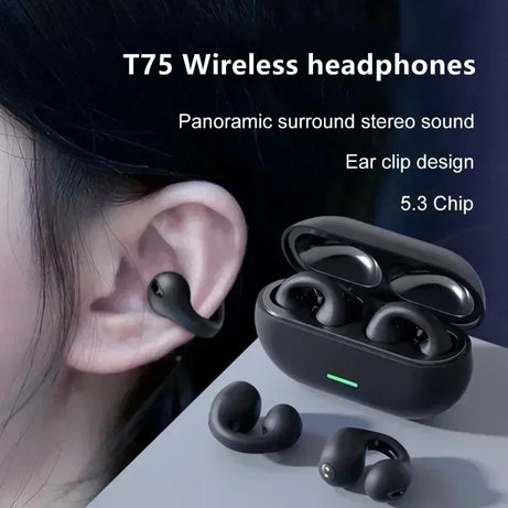 Nouveaux écouteurs sans fil à conduction osseuse T75 d'origine, Bluetooth 5.3, pour le sport, avec un son HiFi et une étanchéité optimale. Casque TWS étanche.