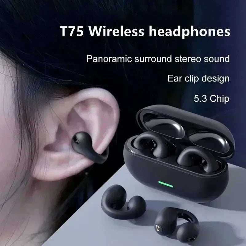 Nouveaux écouteurs sans fil à conduction osseuse T75 d'origine, Bluetooth 5.3, pour le sport, avec un son HiFi et une étanchéité optimale. Casque TWS étanche.