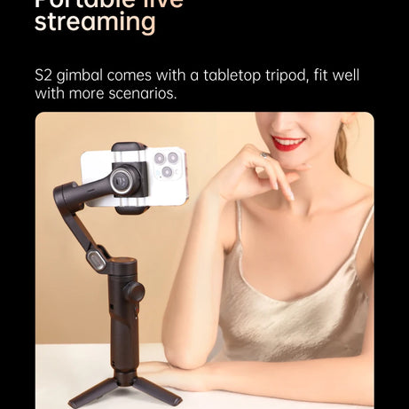 Stabilisateur à cardan 3 axes pour smartphone, pliable, portable, pour l'enregistrement vidéo, les vlogs et les appareils Android. Stabilisateur anti-tremblement PTZ pour iPhone et Android.