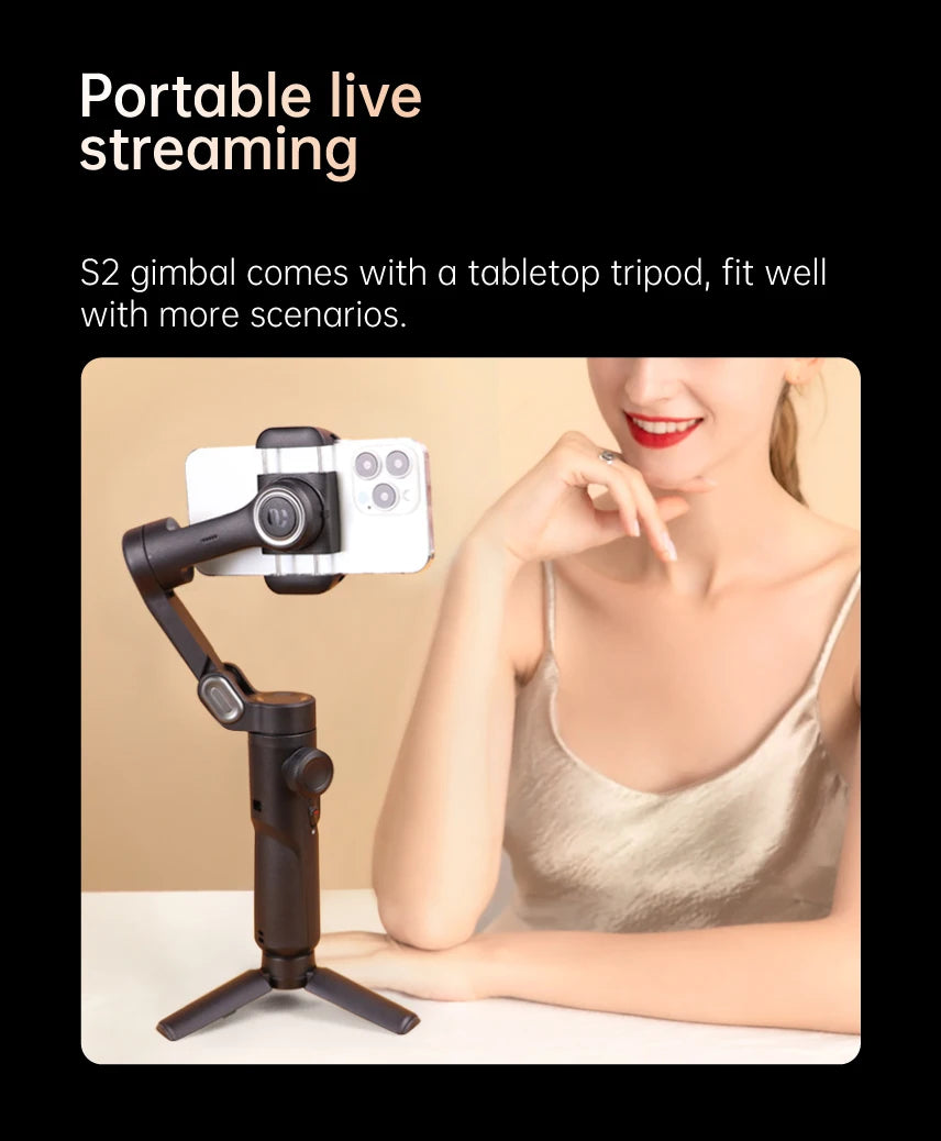 Stabilisateur à cardan 3 axes pour smartphone, pliable, portable, pour l'enregistrement vidéo, les vlogs et les appareils Android. Stabilisateur anti-tremblement PTZ pour iPhone et Android.