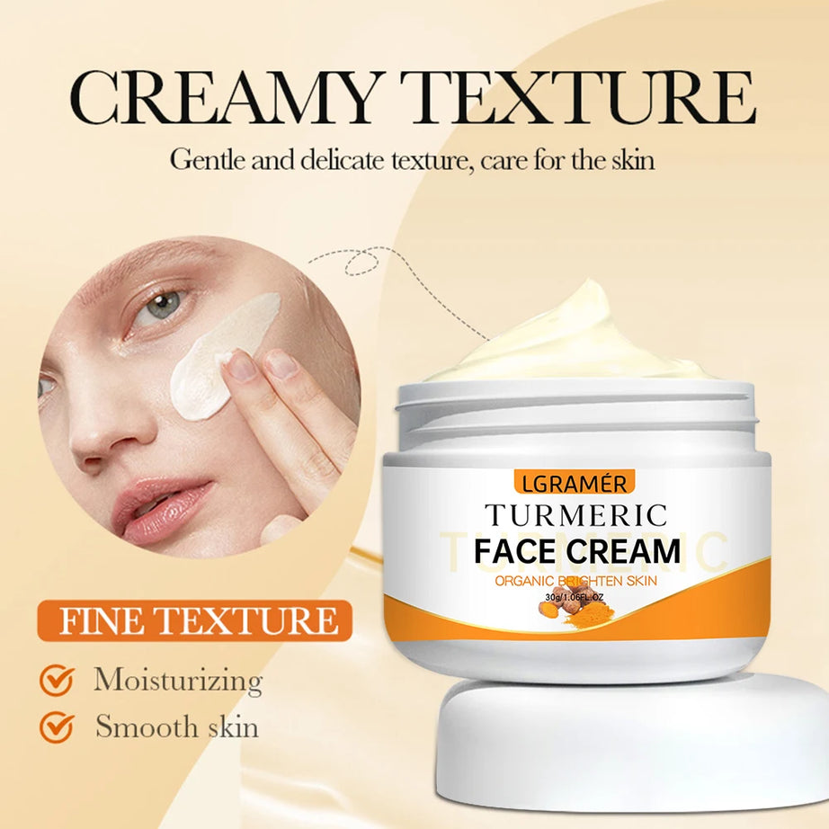 Crème visage éclaircissante au curcuma - Atténue les rides et ridules - Révèle un teint plus jeune et lumineux - Hydrate et soigne le visage