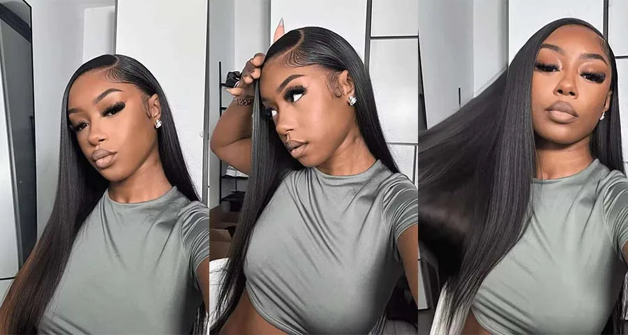 Perruque 5x5 sans colle, cheveux humains, prête à porter, dentelle prédécoupée, perruque lisse à lace front pour femmes