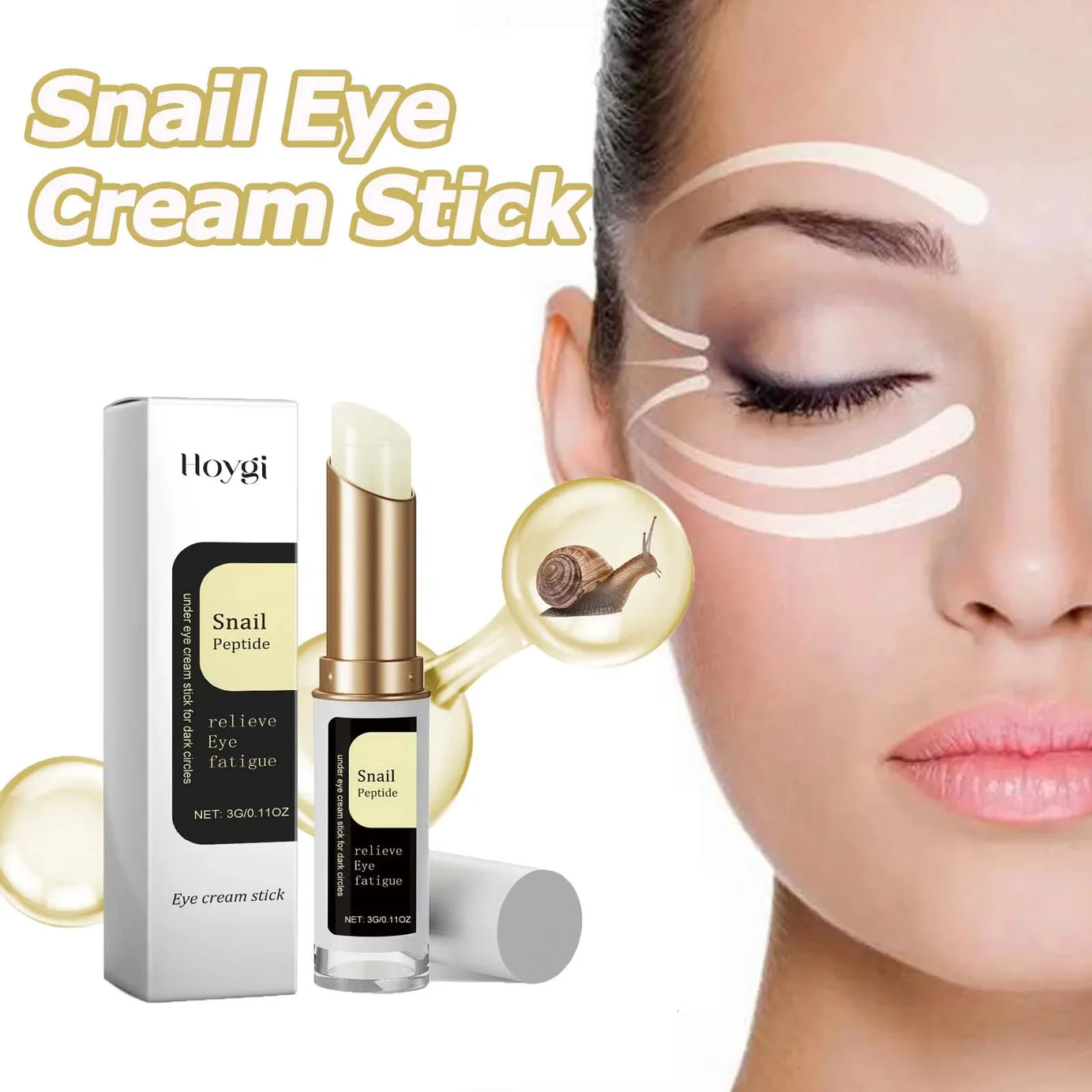 Stick contour des yeux à la bave d'escargot, collagène, atténue les ridules, les rides, éclaircit les cernes, raffermit les poches et réduit les gonflements. Crème contour des yeux hydratante.