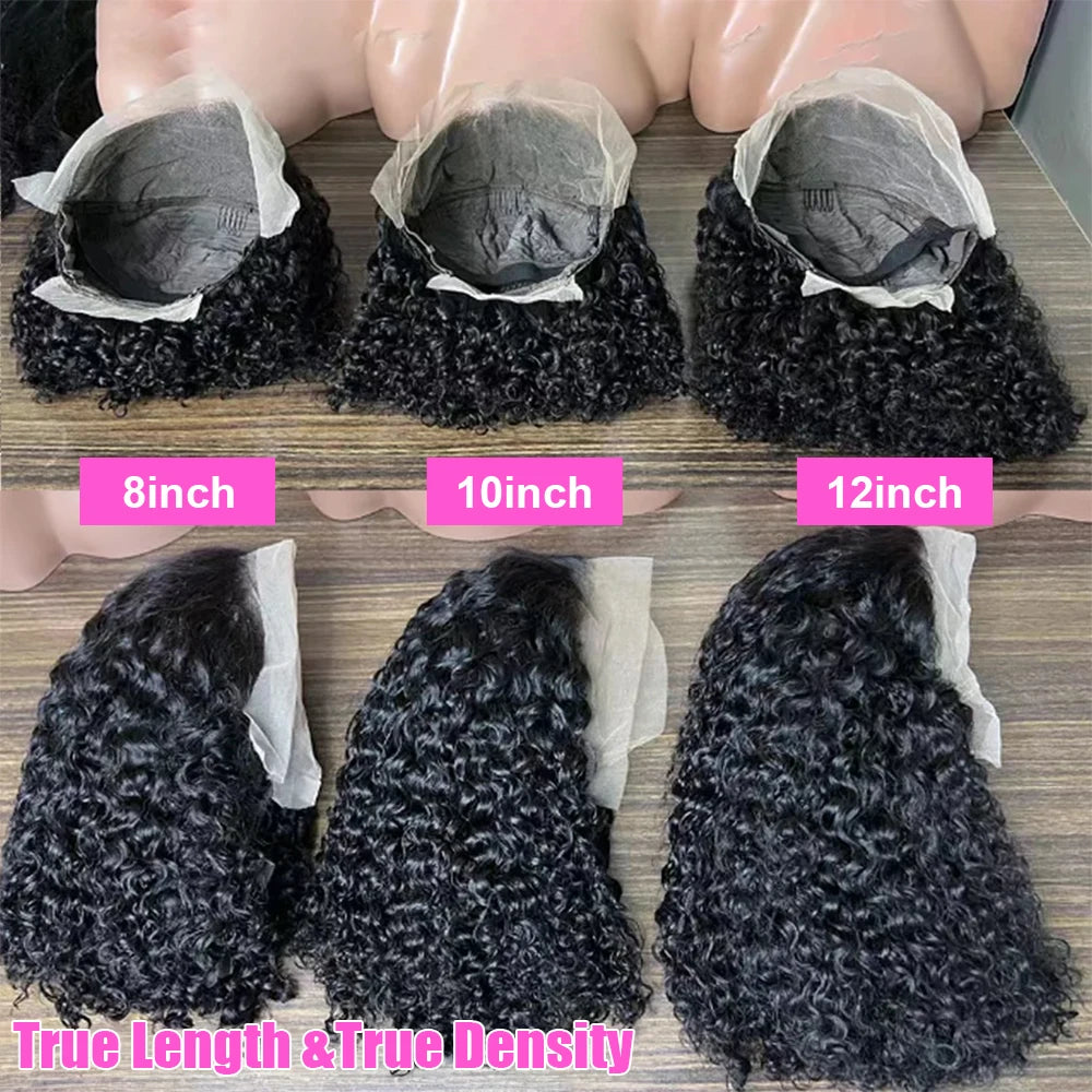 Perruques bouclées au carré, cheveux humains brésiliens, 13x4 Deep Water Wave, perruques frontales en dentelle 5x1 et 13x1 avec raie en T, pour femmes, pré-épilées à 200 %.