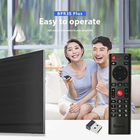 Télécommande sans fil BPR3S PLUS BT Air Mouse avec fonction vocale, apprentissage infrarouge et gyroscope pour boîtier TV Android/PC. Compatible avec les systèmes Android TV et Android TV.