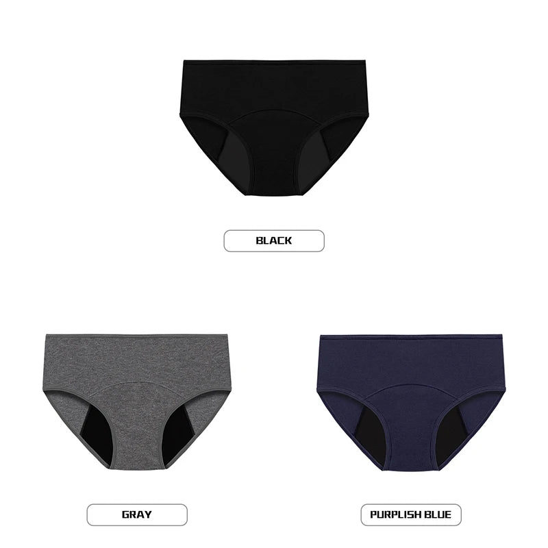 Lot de 3 culottes menstruelles pour femmes, anti-fuites, en coton, absorbantes, physiologiques, pour les règles.