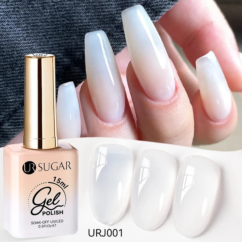 Vernis gel semi-permanent UR SUGAR 15 ml, couleur blanc laiteux translucide, effet gelée, UV, semi-permanent, pour nail art, à dissoudre. Dernière tendance.