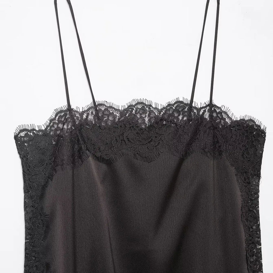 Chemisier à bretelles en satin doux et dentelle sexy Zevity 2026 pour femme, style décontracté, idéal pour les soirées et les clubs (LS9477)