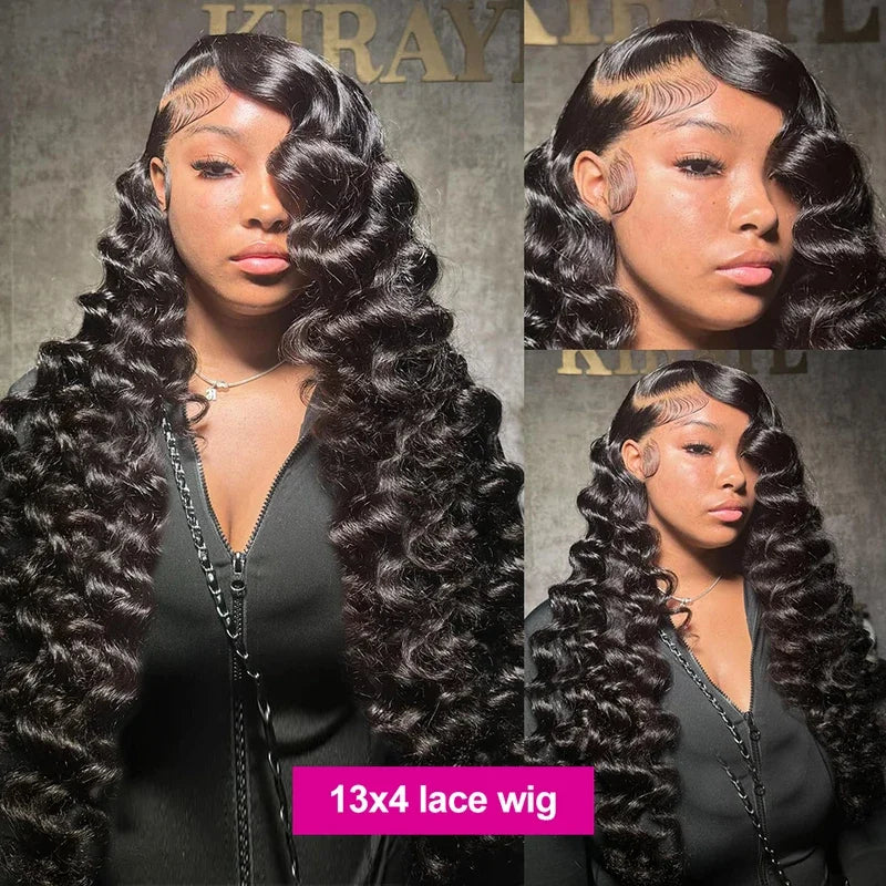 Perruque Lace Frontale HD 13x6 en cheveux humains brésiliens ondulés, 40 à 42 pouces, pour femmes.