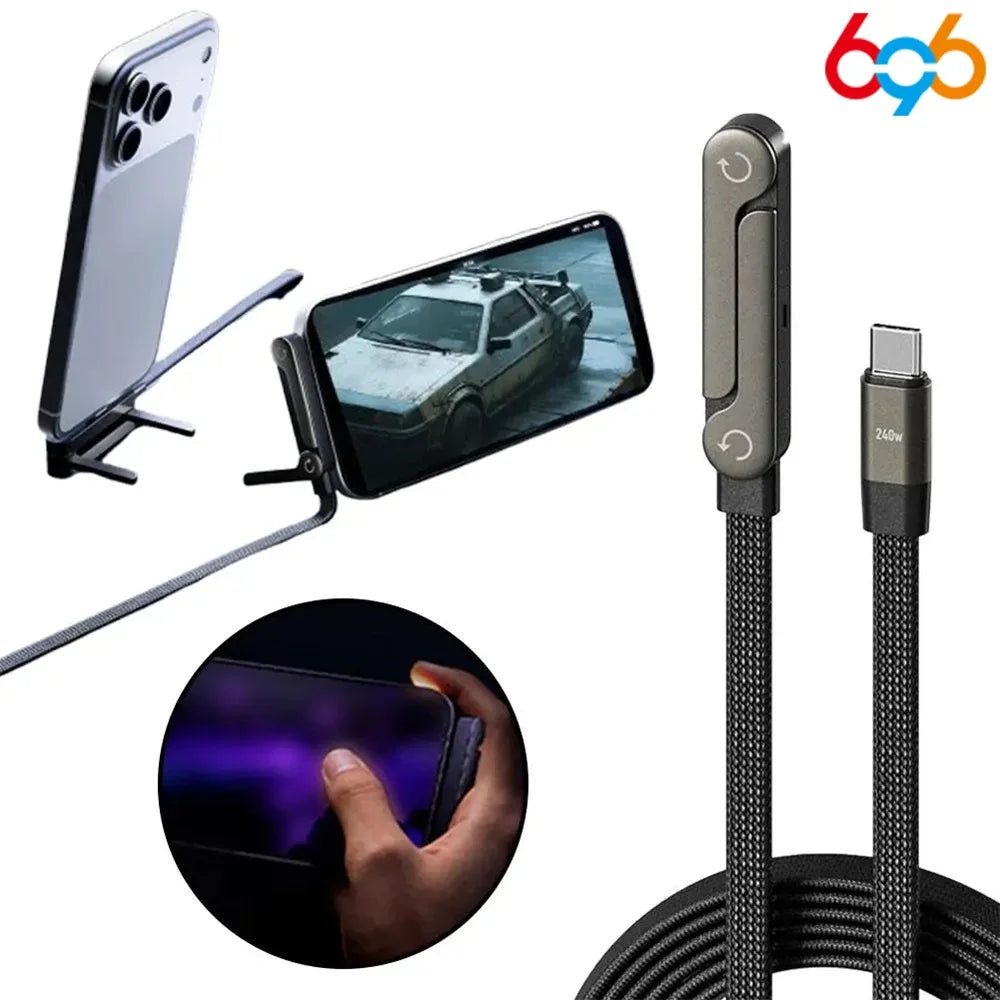 Support de téléphone pliable à charge rapide 240 W avec câble de données et support pliable 2 en 1 pour téléphone et tablette