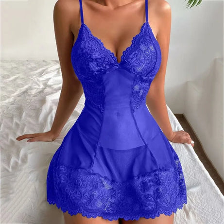 Pyjama femme sexy à nœud en dentelle, pyjamas, mini-robes, grandes tailles, lingerie décolletée, ensemble de pyjama sexy