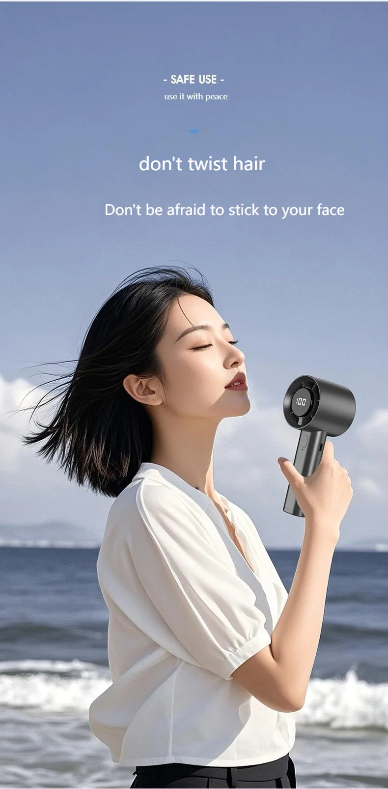 Mini ventilateur portable avec affichage LED, refroidissement par semi-conducteurs, 100 vitesses, batterie rechargeable USB, ventilateur d'extérieur