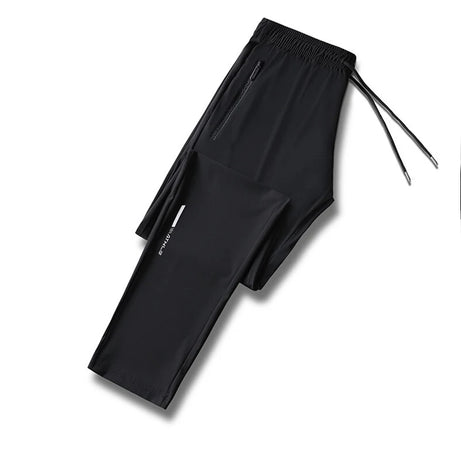 Pantalon en soie glacée de haute qualité pour homme, coupe slim décontractée, idéal pour l'été. Grande élasticité, séchage rapide, parfait pour la course et les activités de plein air.