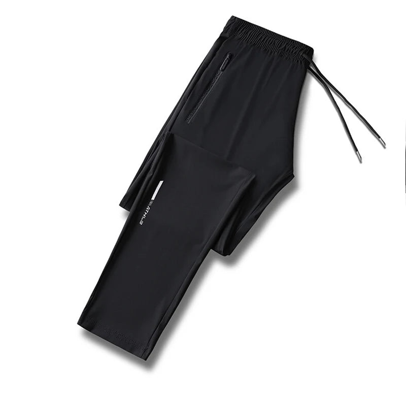 Pantalon en soie glacée de haute qualité pour homme, coupe slim décontractée, idéal pour l'été. Grande élasticité, séchage rapide, parfait pour la course et les activités de plein air.