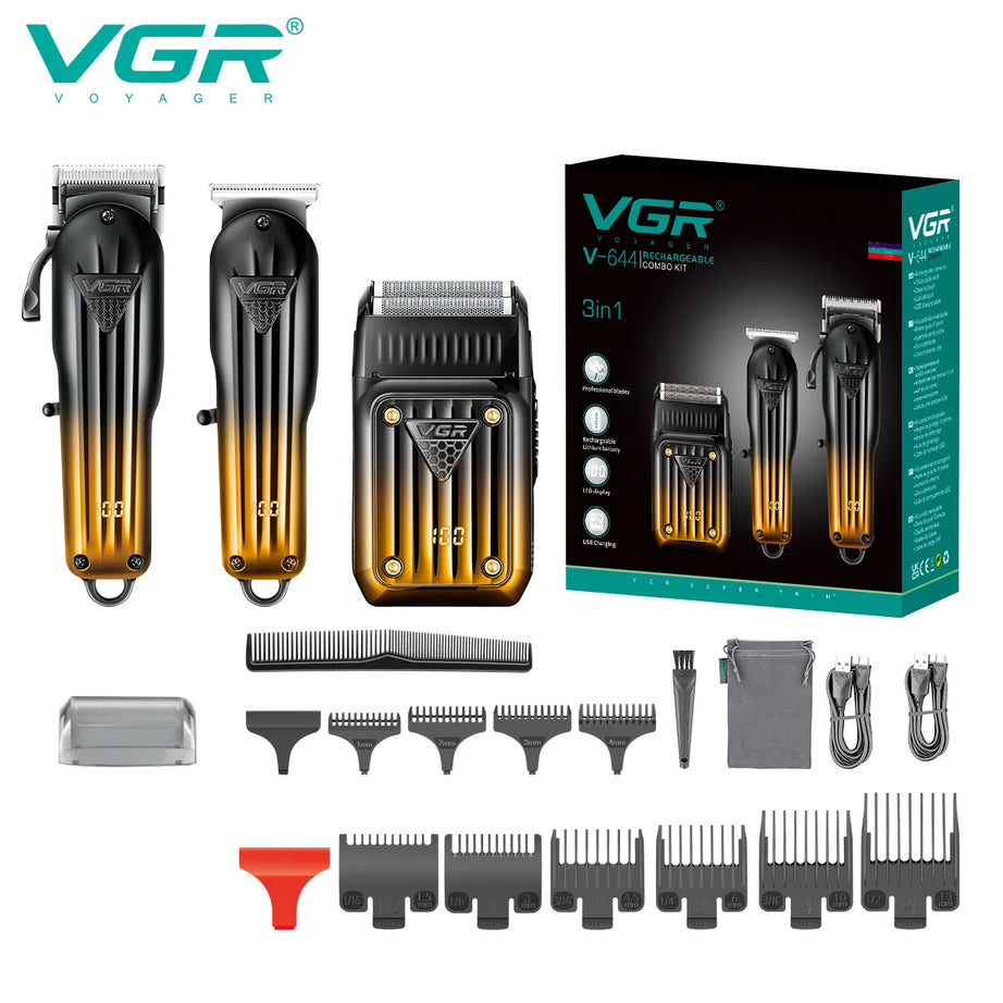 Tondeuse à cheveux électrique combinée VGR 644 avec dégradé, rechargeable, professionnelle, pour homme.