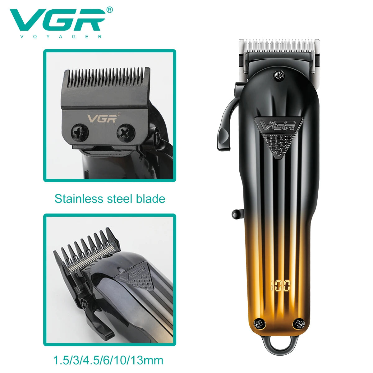 Tondeuse à cheveux électrique combinée VGR 644 avec dégradé, rechargeable, professionnelle, pour homme.