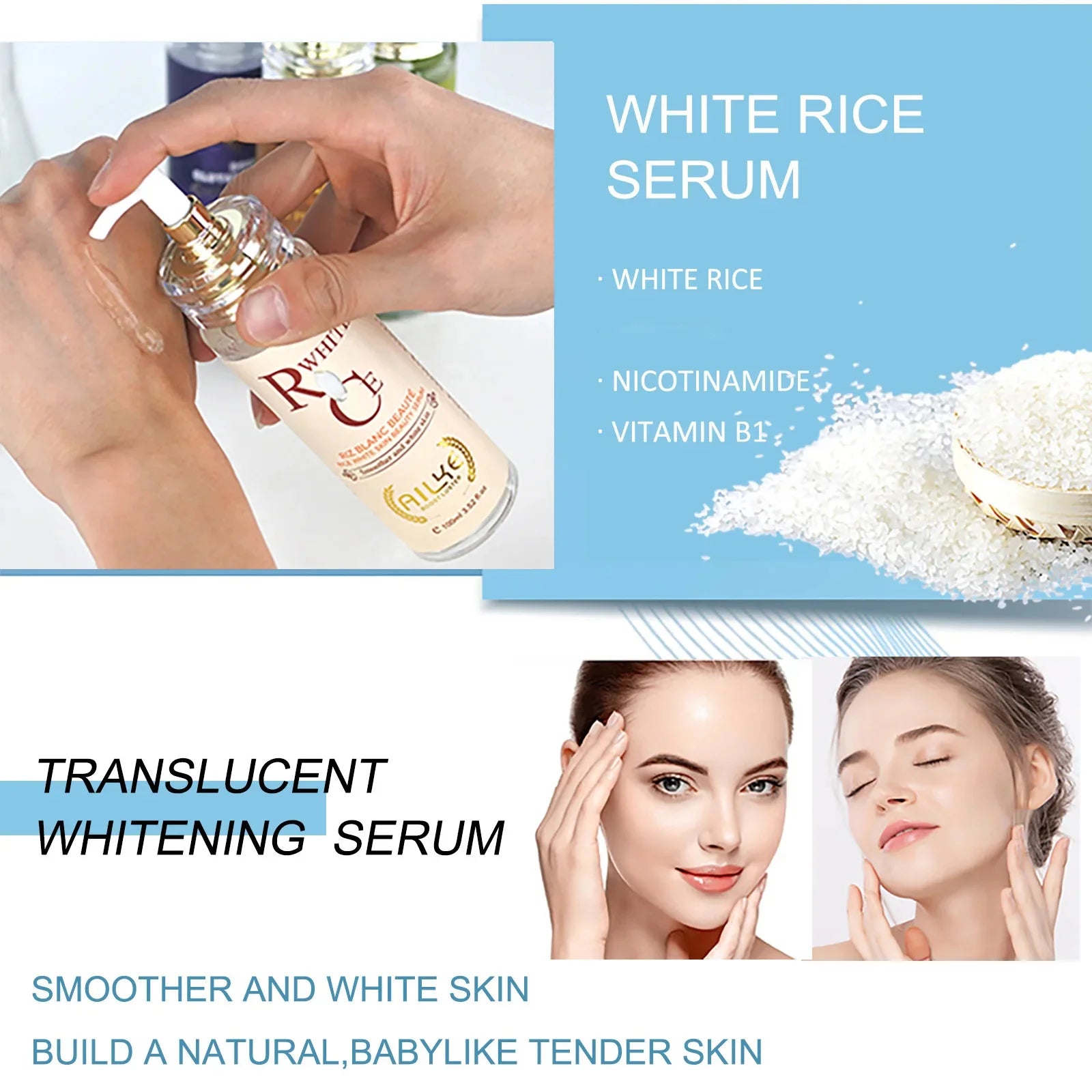 Kit de soins éclaircissants multivitaminés naturels AILKE : hydrate, unifie le teint, atténue les taches brunes et blanches, nettoie et lisse la peau.