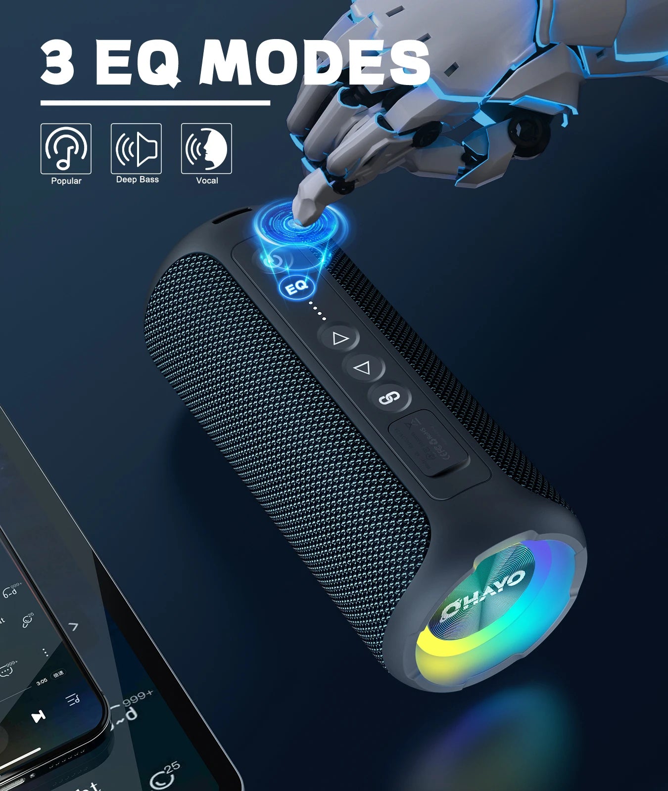 Enceinte Bluetooth Ortizan 40 W avec basses renforcées, portable, sans fil, pour l'extérieur, autonomie de 30 heures, étanche IP7, Bluetooth 5.3
