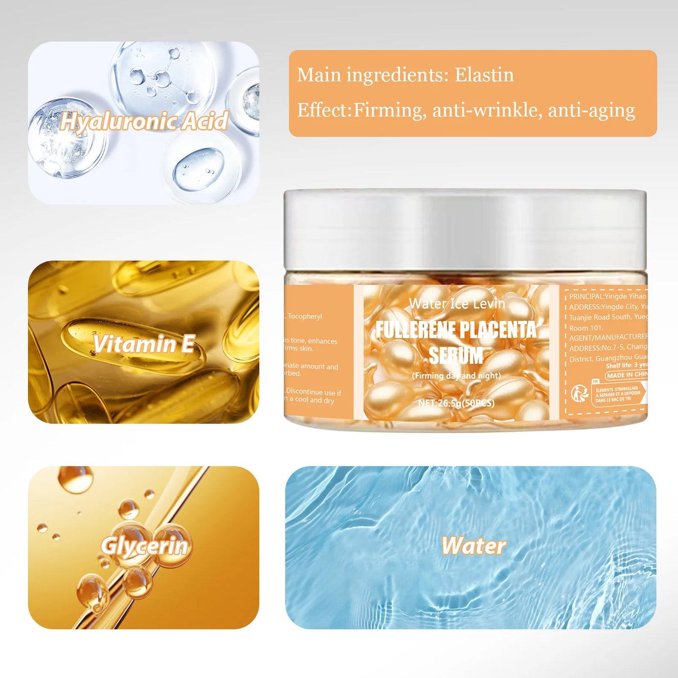 50 capsules de sérum au collagène pour le visage, anti-imperfections, anti-acné et anti-rides, raffermissantes et éclaircissantes, à base d'acide hyaluronique. Nouveau soin de la peau.