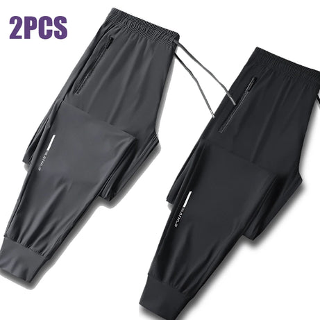 Pantalon en soie glacée de haute qualité pour homme, coupe slim décontractée, idéal pour l'été. Grande élasticité, séchage rapide, parfait pour la course et les activités de plein air.