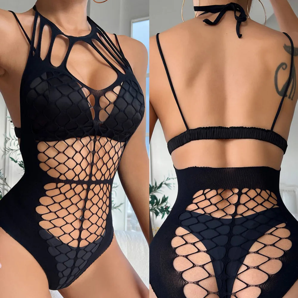 Combinaison intégrale ultra-élastique, sous-vêtements porno pour femmes, body sexy en résille, collants transparents sensuels, lingerie, body
