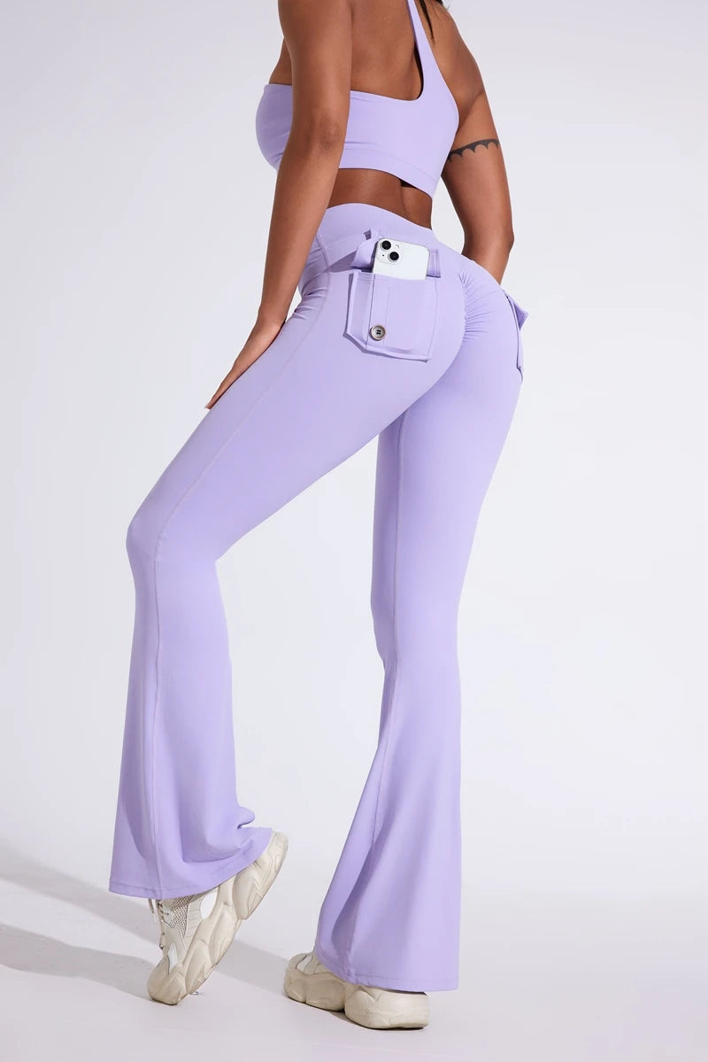 Pantalon de yoga taille haute à poches pour femme DIAS FIT JOY, effet push-up, séchage rapide, idéal pour la course, le sport et la salle de gym.