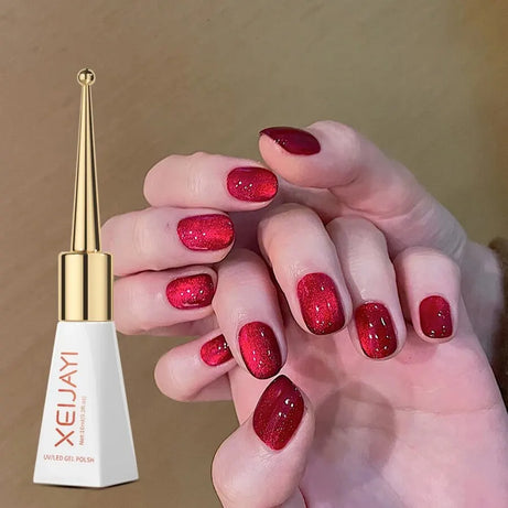 Vernis à ongles gel holographique à paillettes effet miroir blanc porcelaine, effet œil de chat, 10 ml, effet galactique magnétique, à dissoudre sous une lampe UV LED.