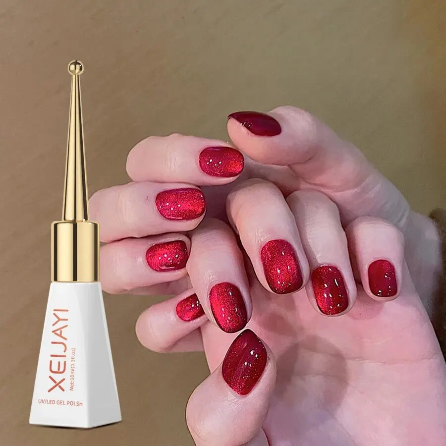 Vernis à ongles gel holographique à paillettes effet miroir blanc porcelaine, effet œil de chat, 10 ml, effet galactique magnétique, à dissoudre sous une lampe UV LED.