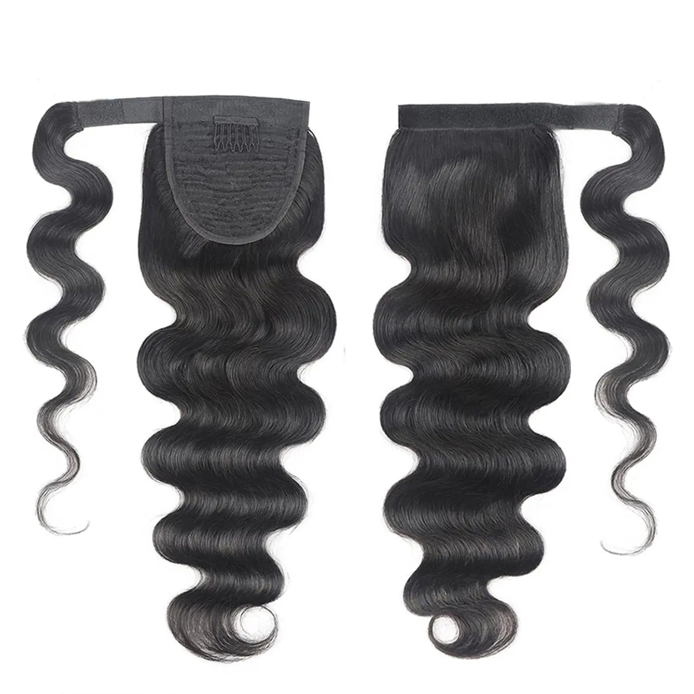 Queue de cheval lisse de 25 à 80 cm, confectionnée à la machine, avec clips magiques, extensions de cheveux humains brésiliens Remy noirs et bouclés.